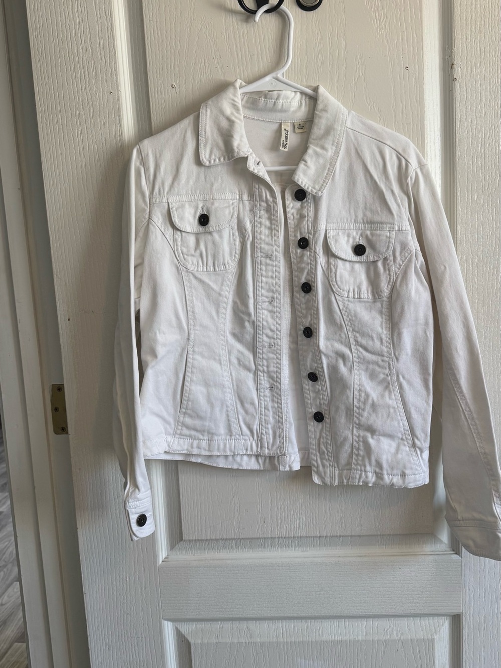 St. John's Bay White Denim Jacket with Black Buttons